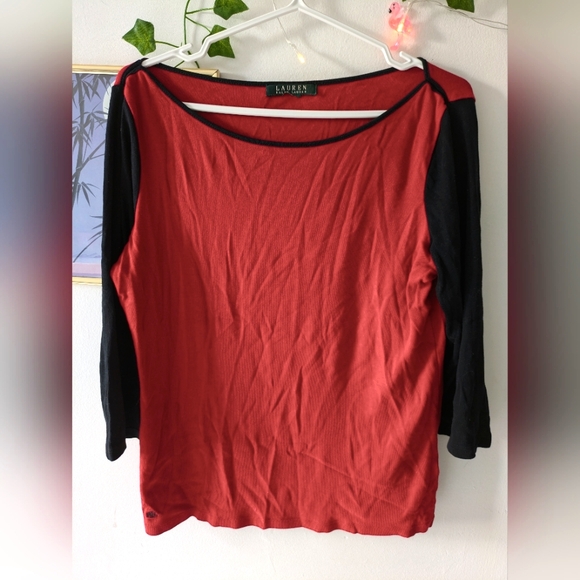 S/M RALPH LAUREN Long Sleeve Tee Black And Red Y2K Vintage Grunge - Picture 2 of 4